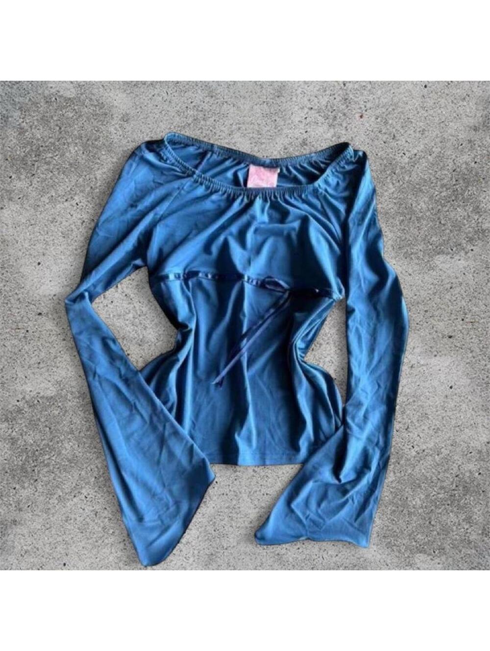 Jessie girl blue long sleeve top with bow detail